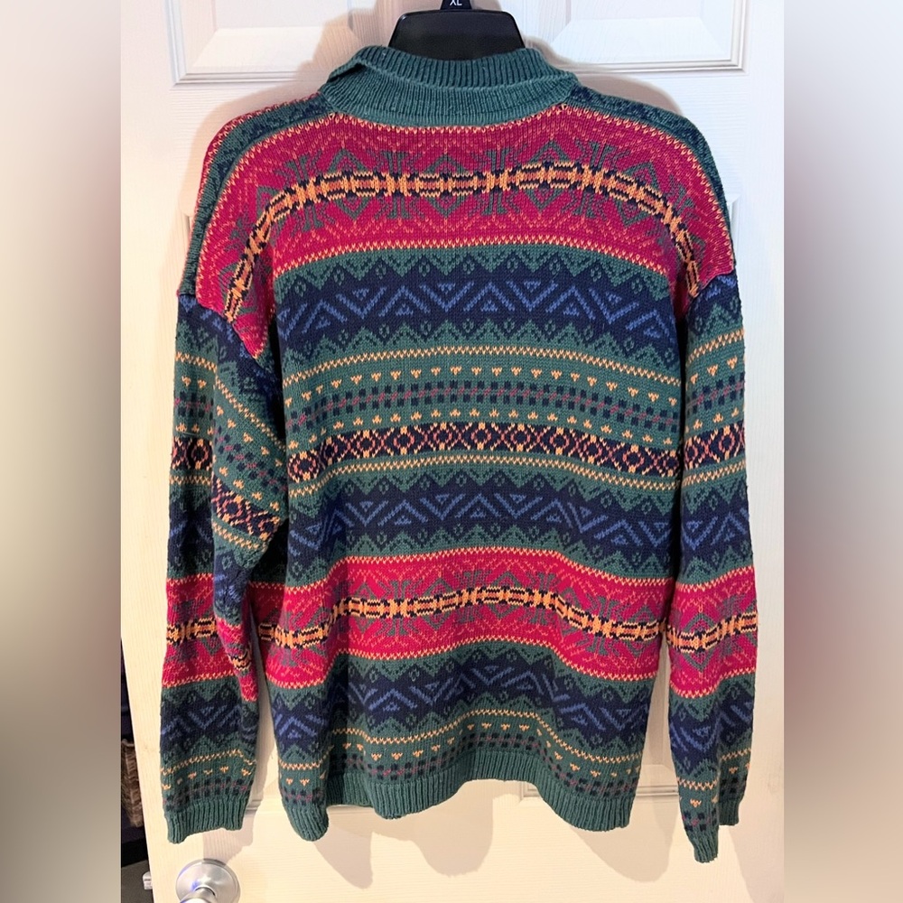 Vintage 80s Erika Classics Multicolor Zip Collar Sweater Size Medium - Picture 2 of 3